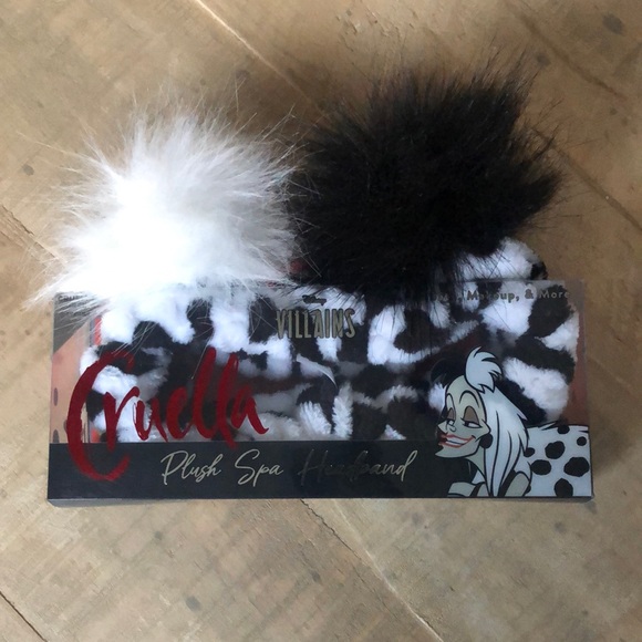 Disney Accessories - Disney Villains Cruella Plush Spa Headband White & black Pom-Pom 101 Dalmatians